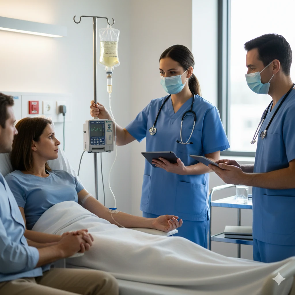 Síndrome de Guillain Barré: causas, síntomas y recuperación paso a paso 3 | guillain barre,síndrome de guillain barre,síndrome barre guillain,debilidad muscular,tratamiento del síndrome de guillain barre Equipo médico aplicando inmunoglobulina intravenosa en Guillain-Barré